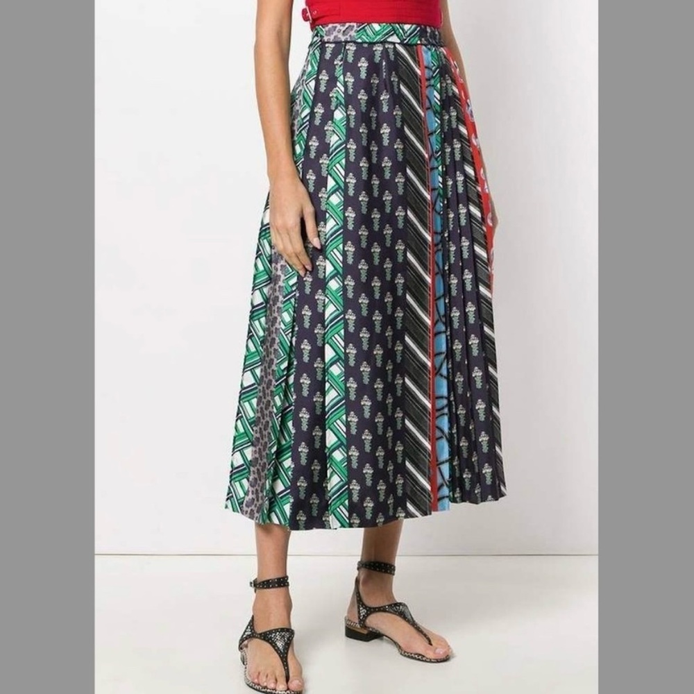 CARVEN Pleated Printed Silk-twill Midi Skirt In Multicolor
